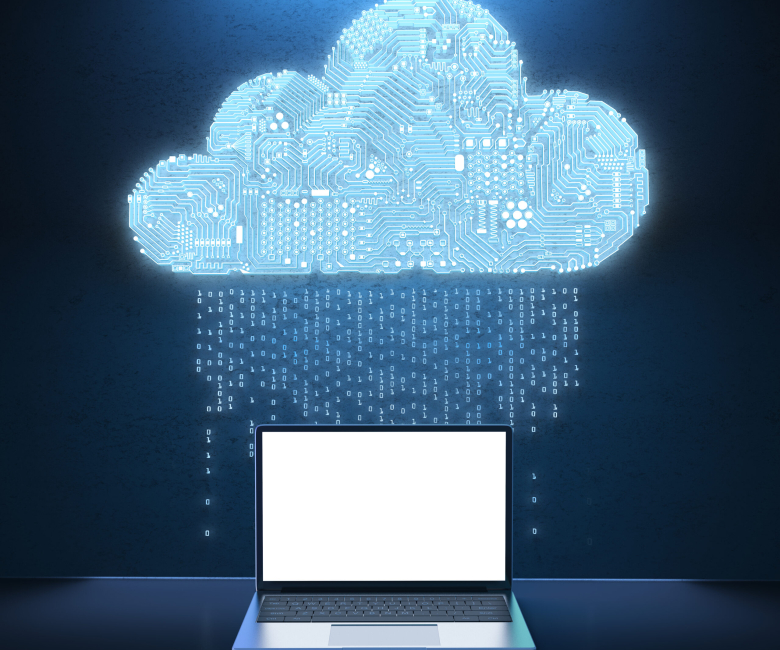 3d rendering circuit cloud with empty screen notebook